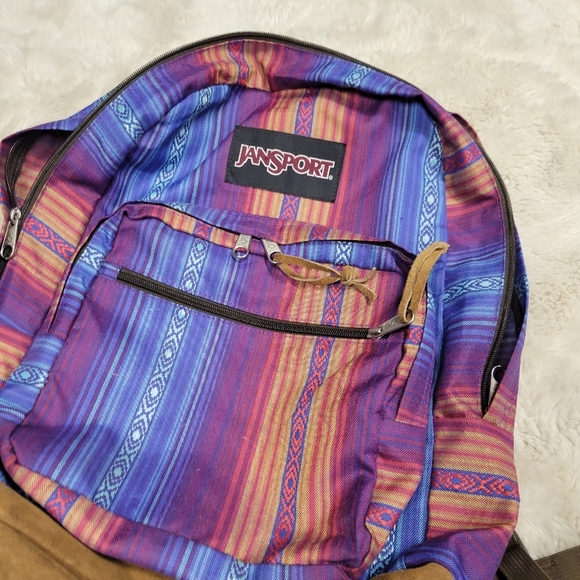 Vintage Jansport World Acapulco Aztec Stripe Backpack Right Pack Leather Bottom main image 4